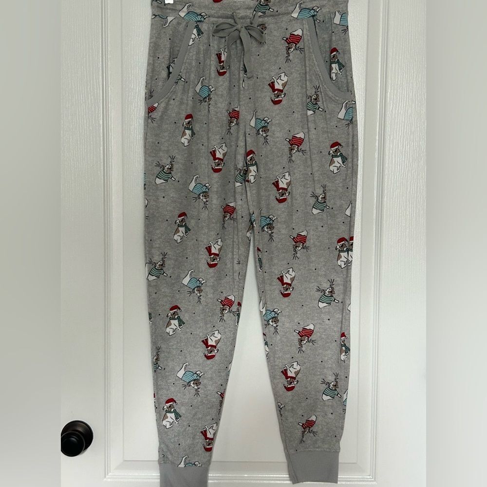 Jaclyn Intimates Womens Gray Christmas Frenchie Dogs Pajamas Size Medium